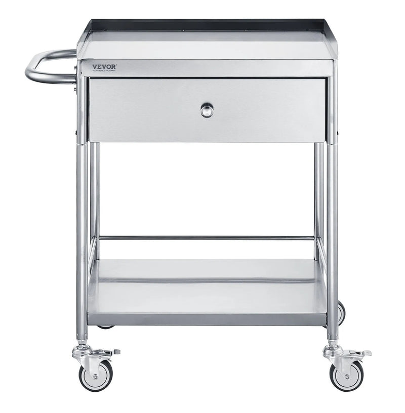 VEVOR 22.8x16.6'' TWO-TIER STAINLESS UTILITY CART WITH DRAWER & WHEELS