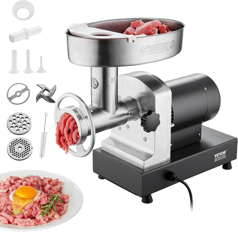VEVOR COMMERCIAL MEAT GRINDER WITH BLACK, GRINDING PLATE, & SAUSAGE MAKER