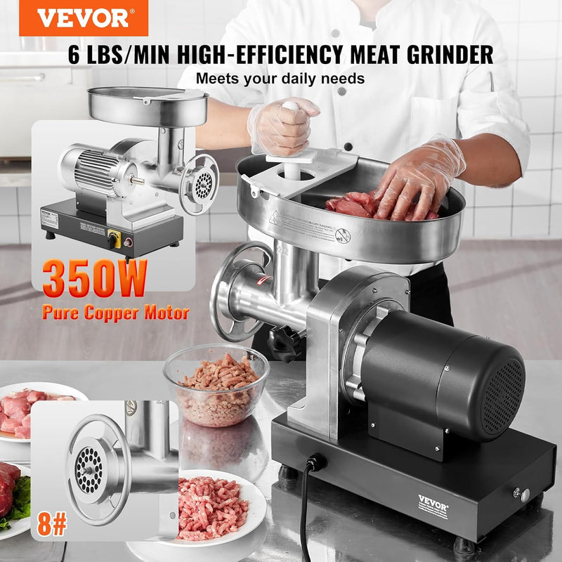 VEVOR COMMERCIAL MEAT GRINDER WITH BLACK, GRINDING PLATE, & SAUSAGE MAKER