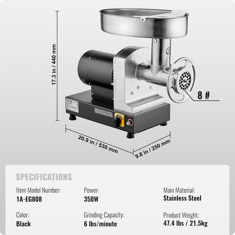 VEVOR COMMERCIAL MEAT GRINDER WITH BLACK, GRINDING PLATE, & SAUSAGE MAKER