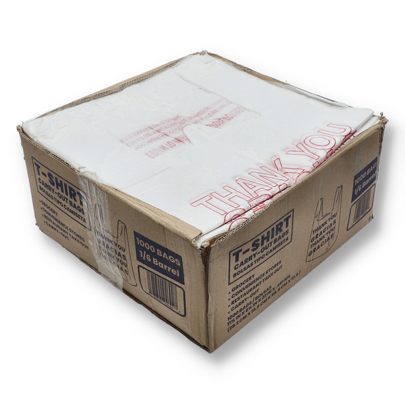 1000ct WHITE T-SHIRT BAGS 11.5x6.5x22'' .49MIL