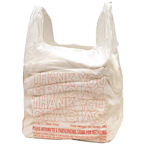 1000ct WHITE T-SHIRT BAGS 11.5x6.5x22'' .49MIL