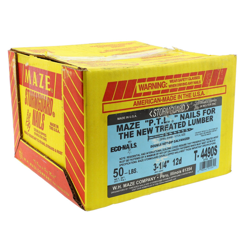 MAZE 50lb SPIRAL SHANK 3-1/4'' 12D NAILS FOR TREATED LUMBER