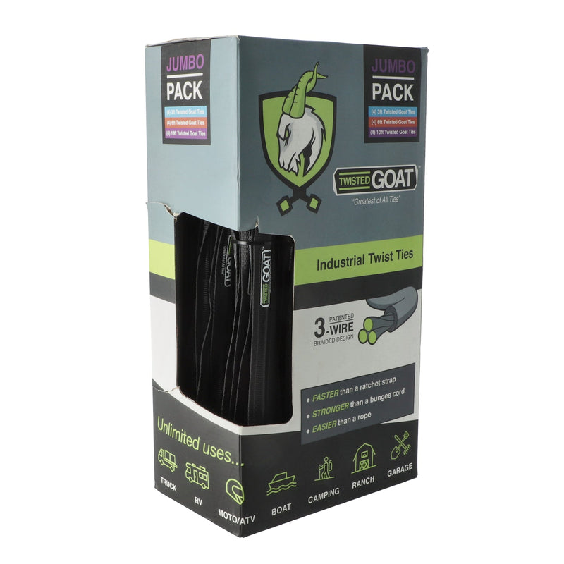 TWISTED GOAT TWIST TIES JUMBO PACK 4 each 3, 6, & 10'