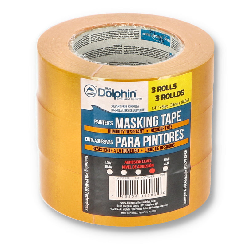 DOLPHIN 3PK 1.41''x60 YARDS ORANGE MOISTURE RESISTANT MASKING TAPE