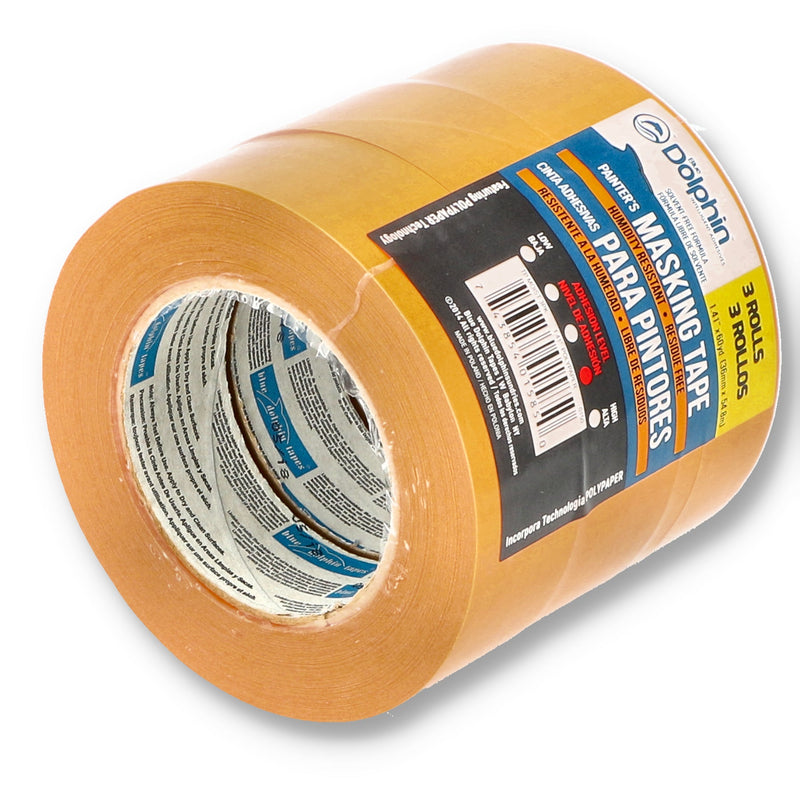 DOLPHIN 3PK 1.41''x60 YARDS ORANGE MOISTURE RESISTANT MASKING TAPE