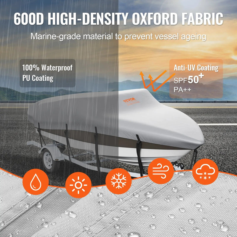 VEVOR 600D GREY BOAT COVER 16-18.5' BOATS