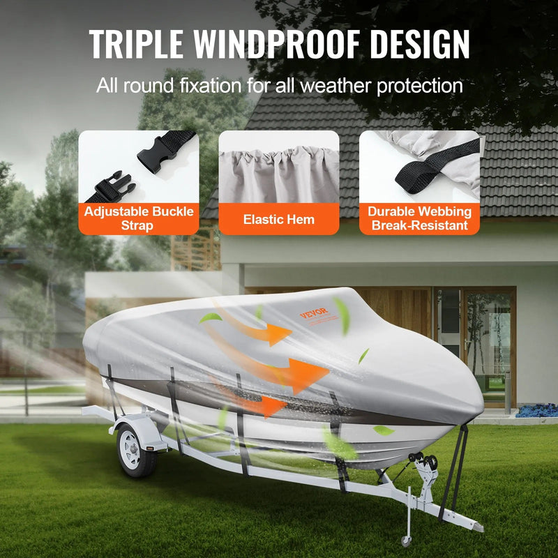 VEVOR 600D GREY BOAT COVER 16-18.5' BOATS