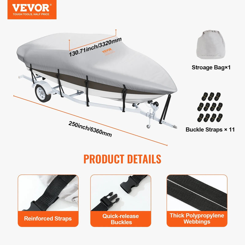 VEVOR 600D GREY BOAT COVER 16-18.5' BOATS