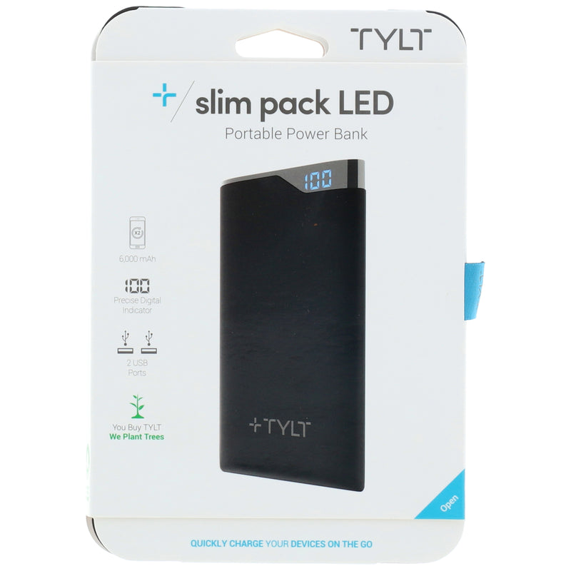 SLIM PACK LED PORTABLE POWER BANK 6000mAh 2 USB PORTS