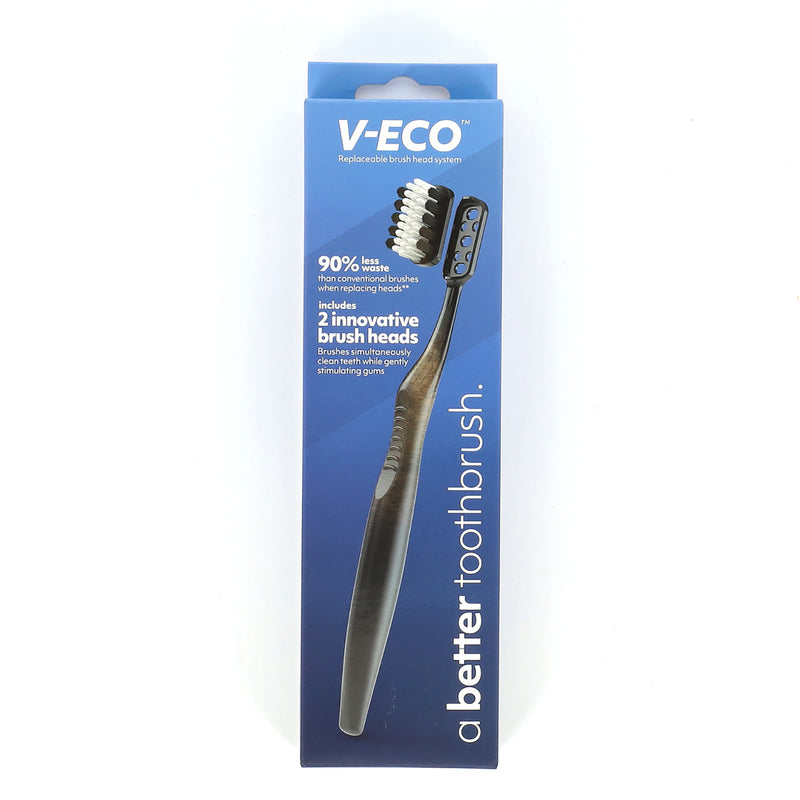 V-ECO BLACK TOOTHBRUSH WITH 2 REPLACEABLE HEADS