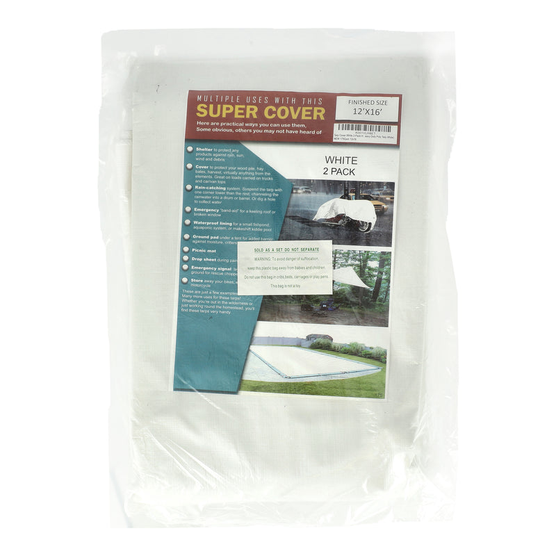 SUPER COVER 2PK TARP 12X16 WHITE FINISH SIZE 384SQFT 10 MIL