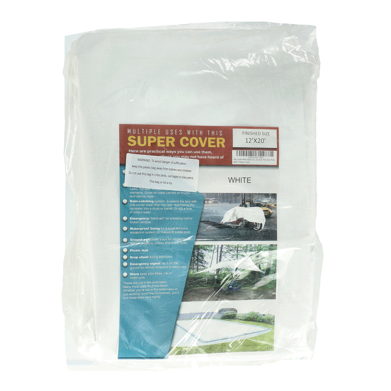 SUPER COVER TARP 12X20' WHITE FINISH SIZE 240SQFT 10 MIL