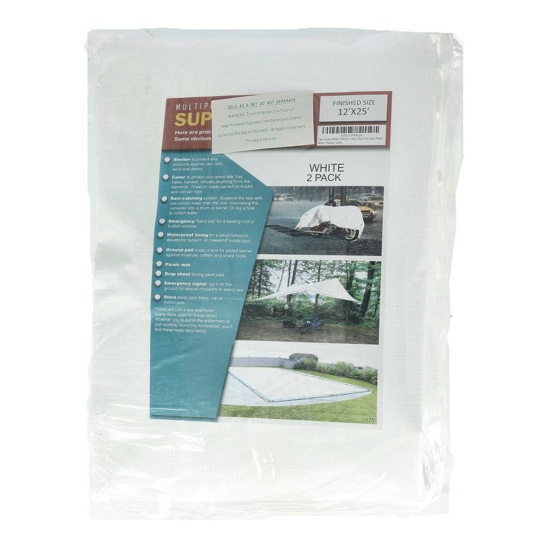 SUPER COVER 2PK TARP 12X25 WHITE FINISH SIZE 600SQFT 10 MIL