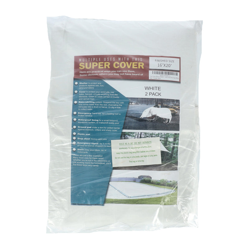 SUPER COVER 2pk TARP 16X20 WHITE FINISH SIZE640SQFT 10 MIL