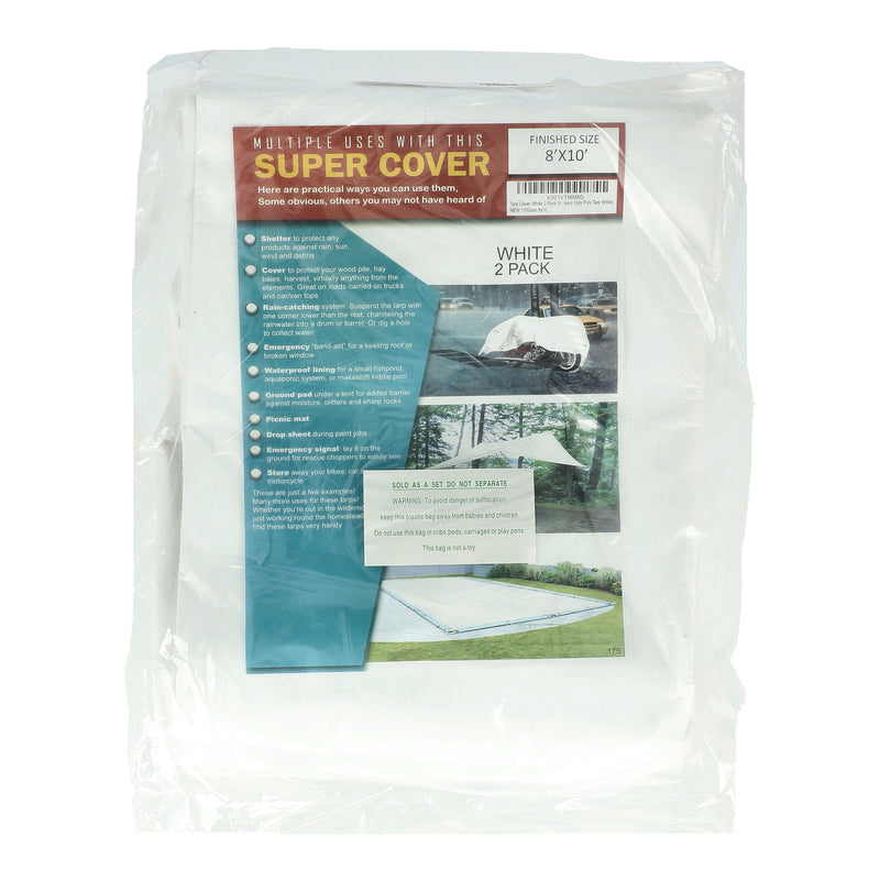 SUPER COVER 2PK TARP 8X10' WHITE FINISH SIZE 160SQFT 10 MIL