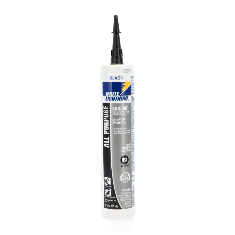 WHITE LIGHTING 10.1OZ ALL PURPOSE SILICONE RUBBER WATERPROOF SEALANT BLACK