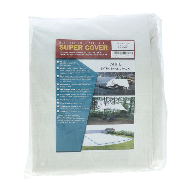 SUPER COVER TARP 2PK 10x20' WHITE EXTRA THICK FINISH SIZE 400SQFT 20 MIL