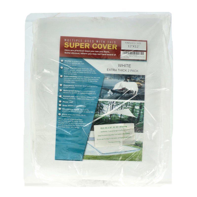SUPER COVER 2PK TARP 12X12 WHITE FINISH SIZE ULTRA THICK 288SQFT 20 MIL