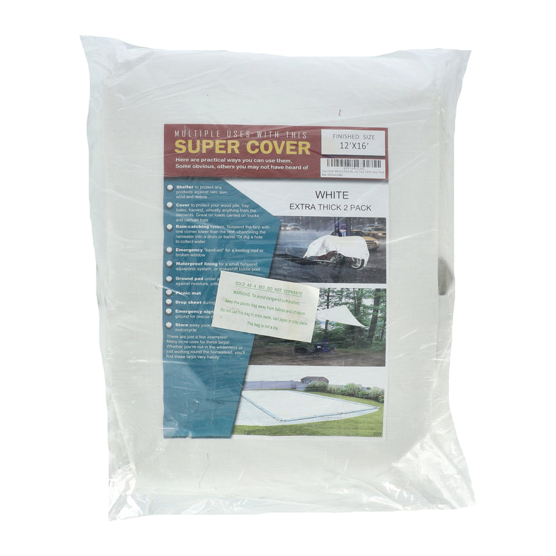 SUPER COVER 2PK TARP 12X16 WHITE EXTRA THICK FINISH SIZE 384SQFT 20 MIL
