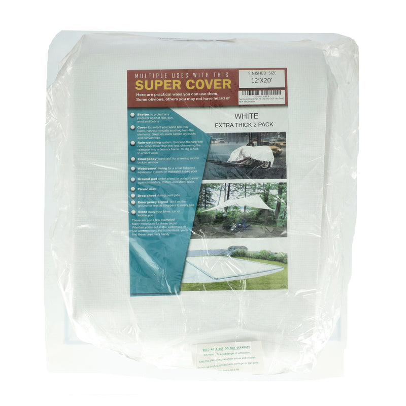 SUPER COVER 2PK TARP 12X20 WHITE FINISH SIZE ULTRA THICK 480SQFT 20 MIL