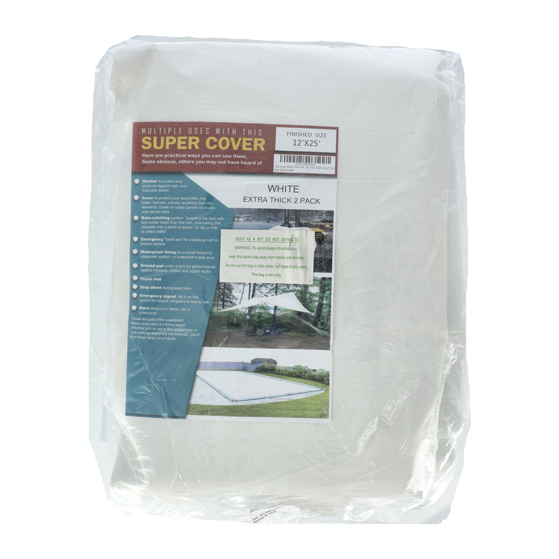 SUPER COVER 2PK TARP 12X25 WHITE EXTRA THICK FINISH SIZE 600SQFT 20 MIL