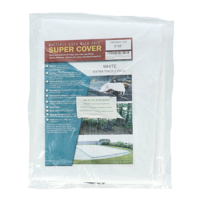 SUPER COVER 2PK TARP 6X8 WHITE EXTRA THICK FINISH SIZE 96SQFT 20 MIL