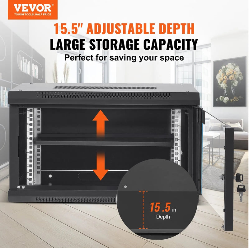 VEVOR 6U WALL MOUNT NETWORK SERVER CABINET 15.5'' DEEP 200LB MAX