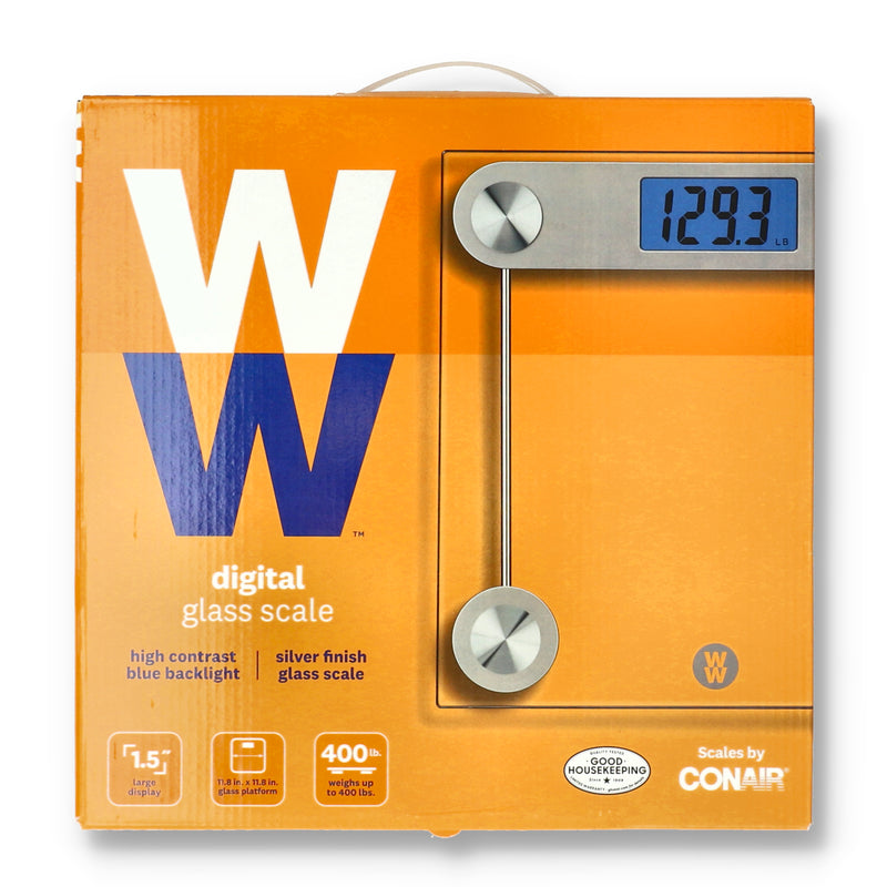 WEIGHT WATCHERS DIGITAL GLASS SCALE BY CONAIR SILVER FINISH