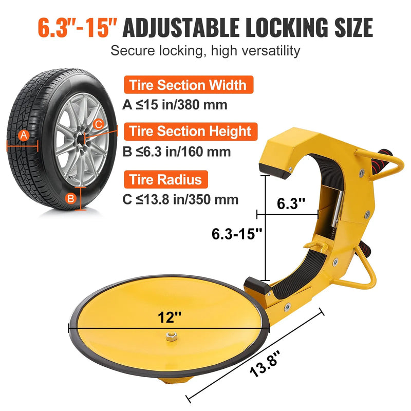 VEVOR 2PK TIRE WHEEL LOCK Wheel Lock Clamp, 2-Pack Trailer Wheel Lock, Heavy-Duty Anti Theft Tire Lock, Adjustable Tire