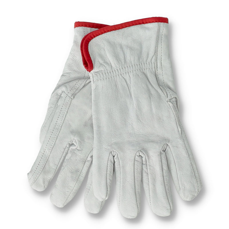 WHITE LEATHER WORK GLOVE MEDIUM NO HEADER WITH SOME STAINING