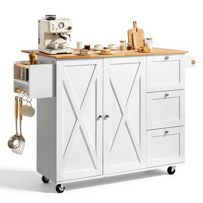 VEVOR 45.3'' KITCHEN ISLAND CART WITH WOOD TOP & WHEELS