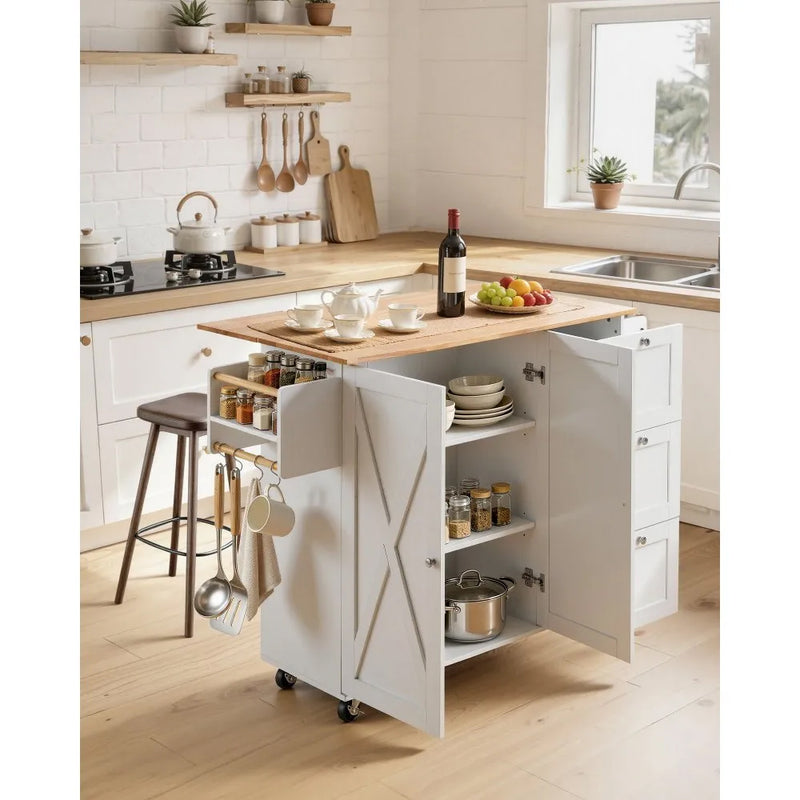 VEVOR 45.3'' KITCHEN ISLAND CART WITH WOOD TOP & WHEELS