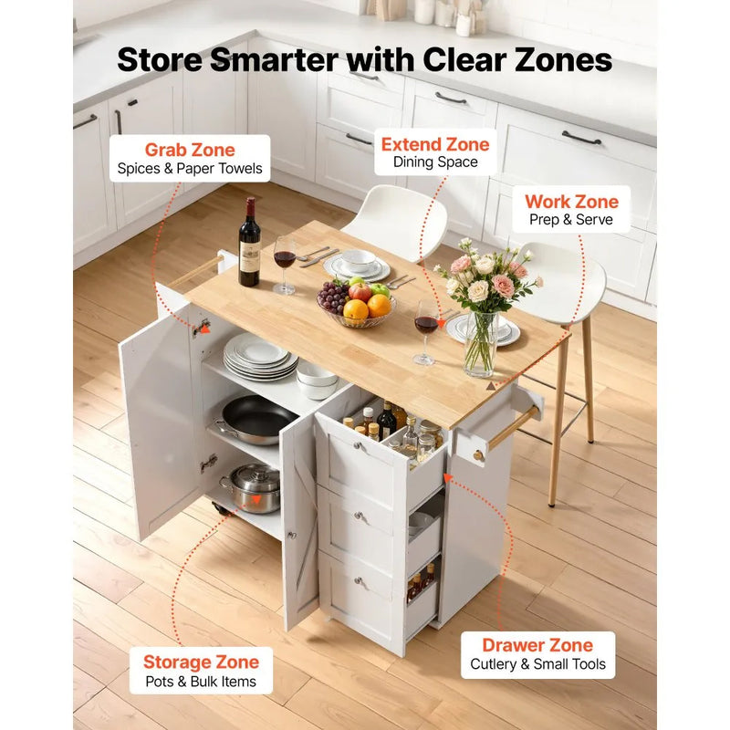 VEVOR 45.3'' KITCHEN ISLAND CART WITH WOOD TOP & WHEELS