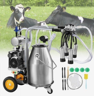 VEVOR 6.6gal STAINLESS ELECTRIC COW MILKING MACHINE ON WHEELS