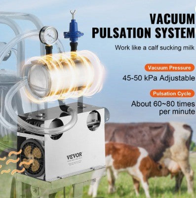 VEVOR 6.6gal STAINLESS ELECTRIC COW MILKING MACHINE ON WHEELS