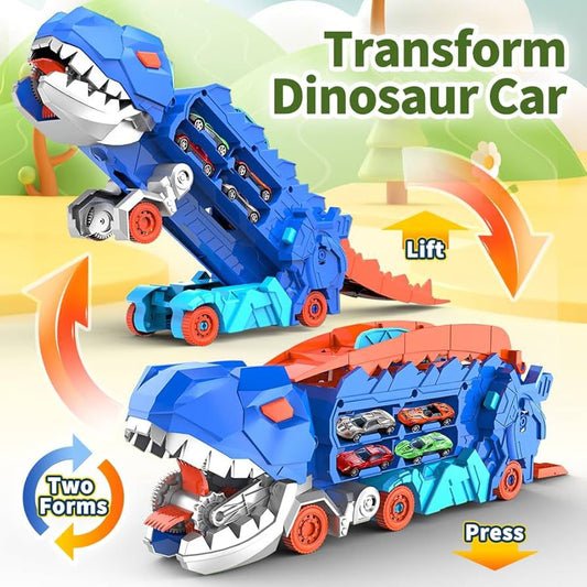 VAN VIME 2-IN-1 DINOSAUR CAR TRANSPORTER TOY TRUCK WITH 12 CARS