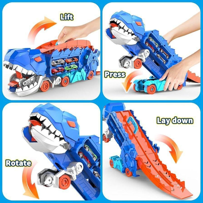 VAN VIME 2-IN-1 DINOSAUR CAR TRANSPORTER TOY TRUCK WITH 12 CARS