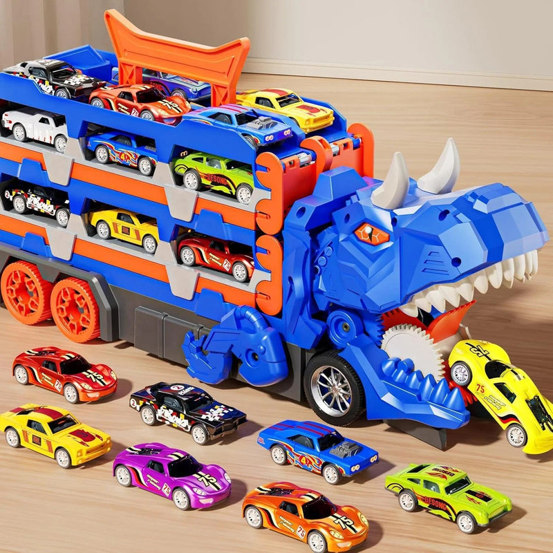 VAN VIME 2-IN-1 DINOSAUR CAR TRANSPORTER TOY TRUCK WITH 12 CARS