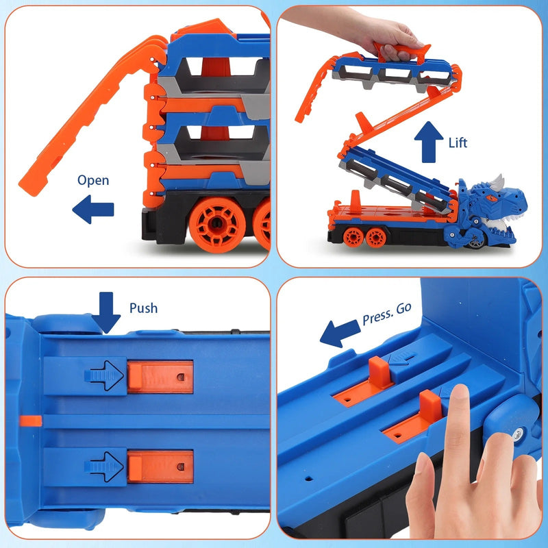 VAN VIME 2-IN-1 DINOSAUR CAR TRANSPORTER TOY TRUCK WITH 12 CARS