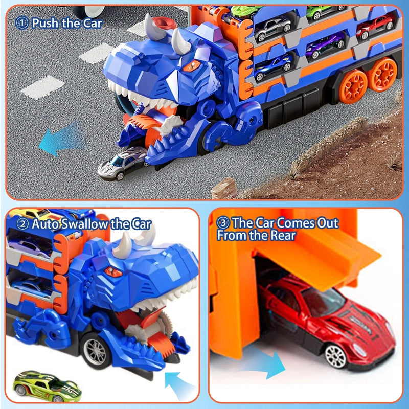 VAN VIME 2-IN-1 DINOSAUR CAR TRANSPORTER TOY TRUCK WITH 12 CARS