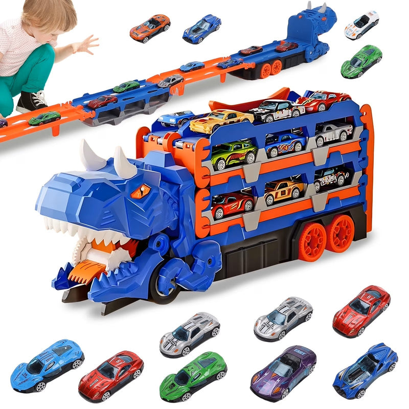 VAN VIME 2-IN-1 DINOSAUR CAR TRANSPORTER TOY TRUCK WITH 12 CARS