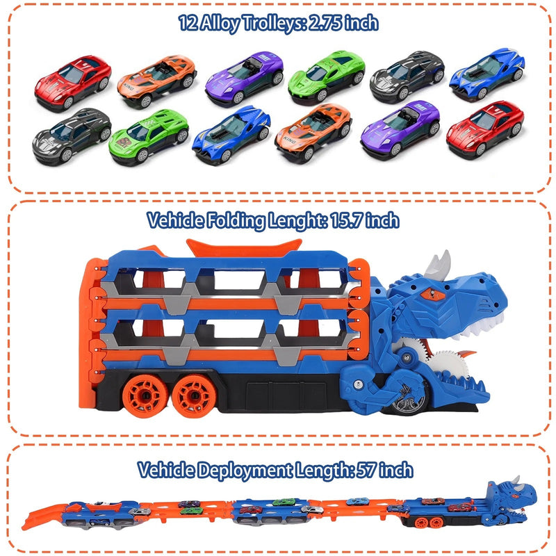VAN VIME 2-IN-1 DINOSAUR CAR TRANSPORTER TOY TRUCK WITH 12 CARS