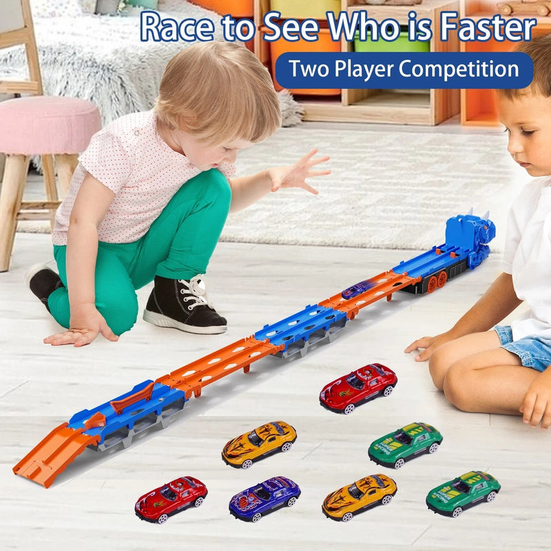 VAN VIME 2-IN-1 DINOSAUR CAR TRANSPORTER TOY TRUCK WITH 12 CARS