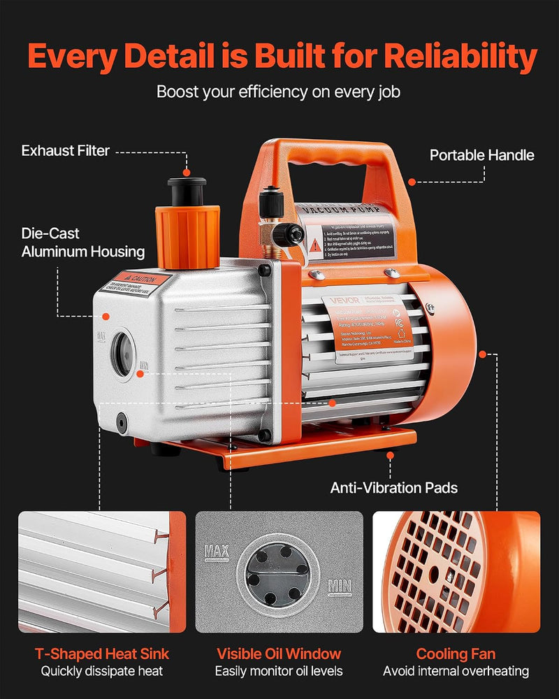 VEVOR 3.5 CFM HVAC ROTARY VAN VACUUM PUMP