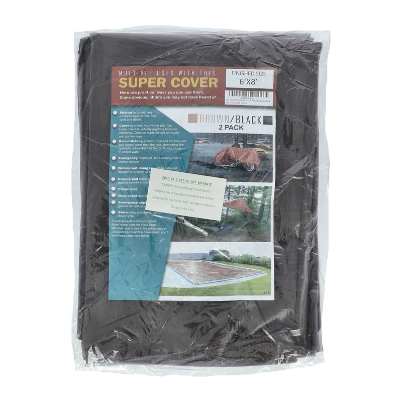 SUPER COVER 2pk TARP 6x8 BROWN/BLACK FINISH SIZE 96SQFT 10 MIL