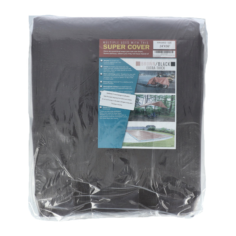 SUPER COVER TARP 24x36' BROWN/BLACK EXTRA THICK FINISH SIZE 864SQFT 20 MIL