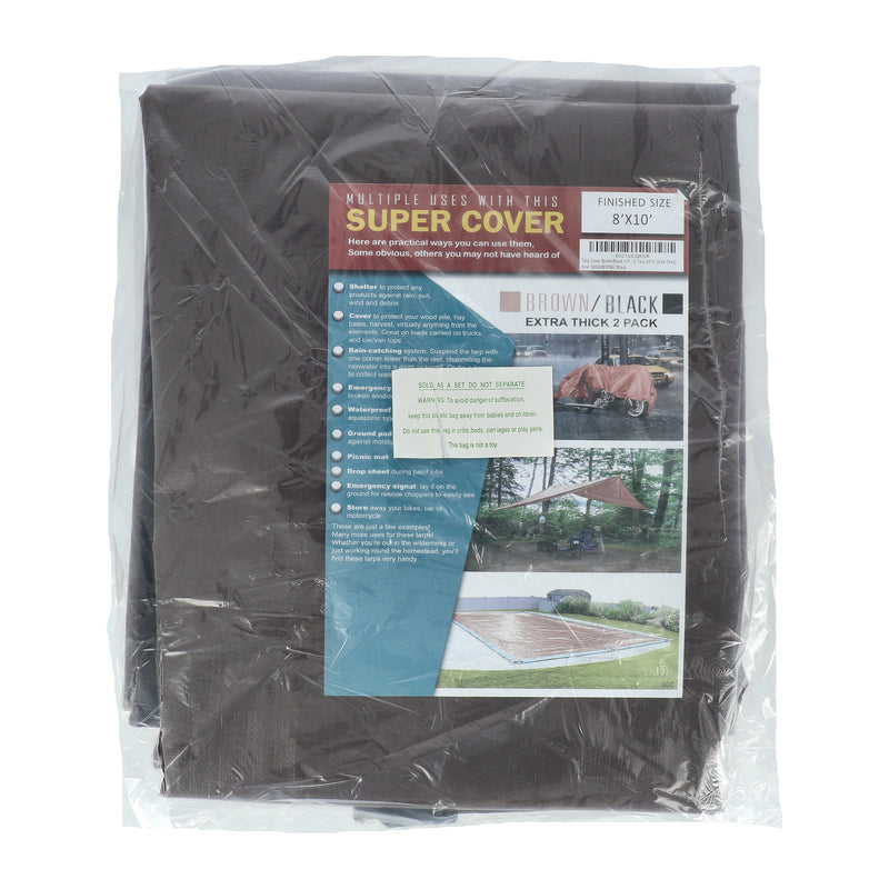SUPER COVER 2PK TARP 8X10 BROWN/BLACK EXTRA THICK FINISHED SIIZE 160FT² 20 MIL