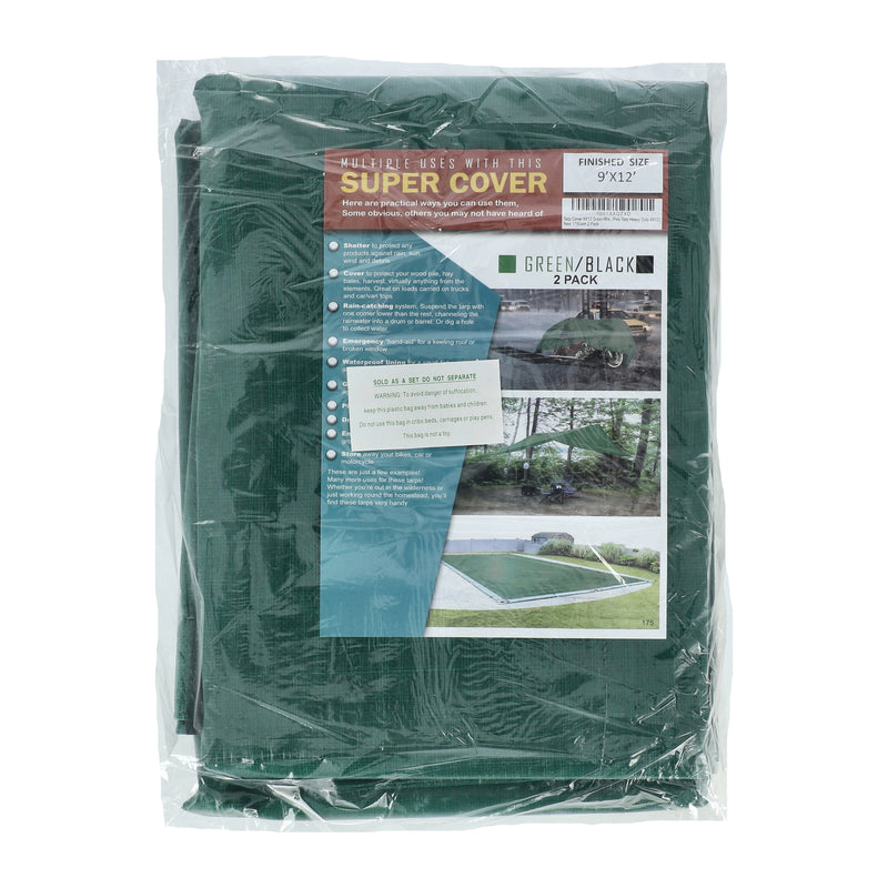 SUPER COVER 2PK TARP 9X12 GREEN/BLACK 216SQFT 10 MIL