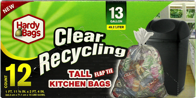 12CT 13GAL CLEAR RECYCLING TRASH BAG 24x28''